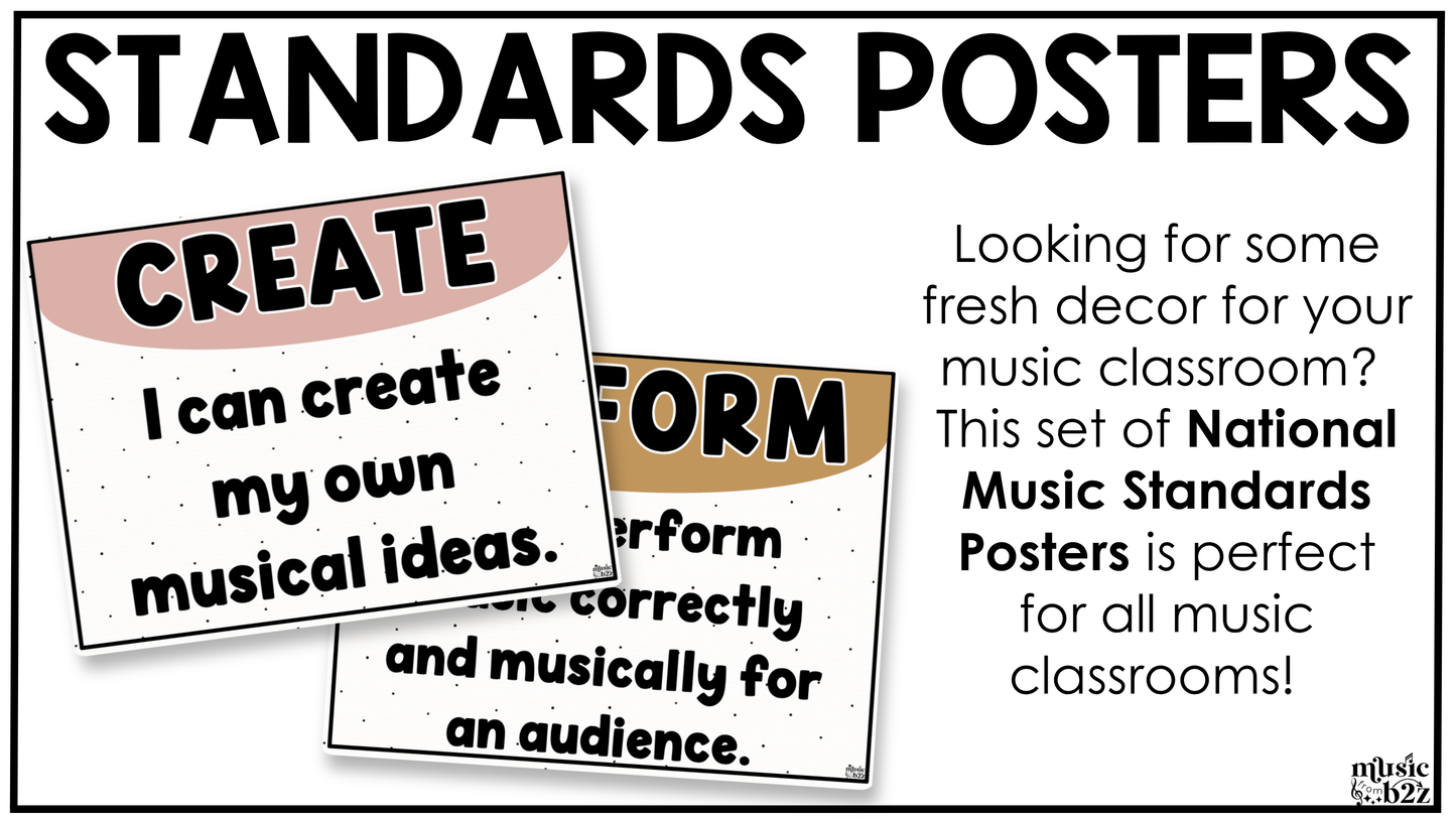 Neutral National Music Standards Posters Elementary Music Classroom Decor