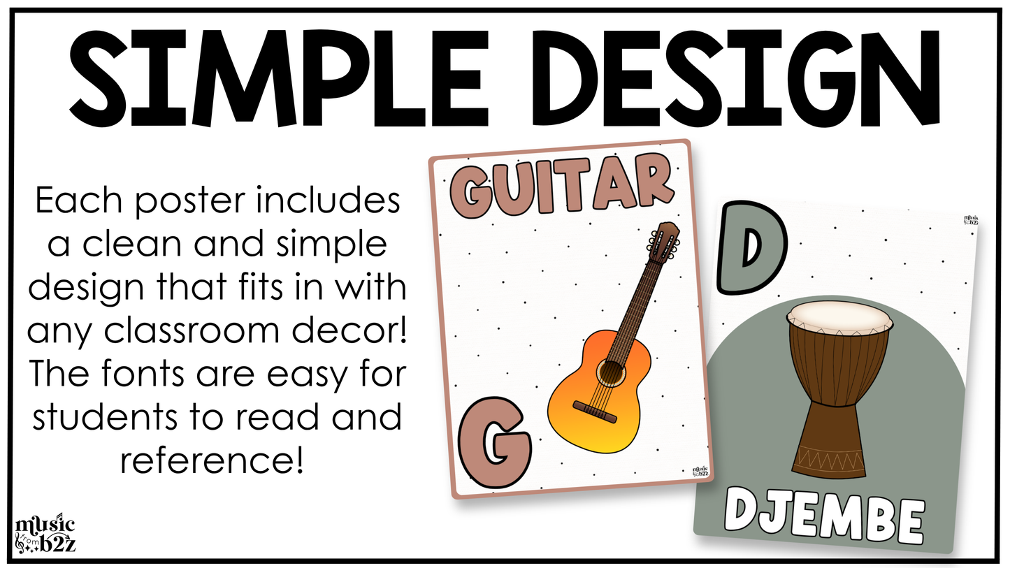 Neutral Music Alphabet Posters Music Classroom Decor Instrument Music Posters