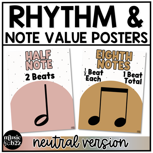 Neutral Note Value Posters Rhythm Durations Elementary Music Classroom Decor