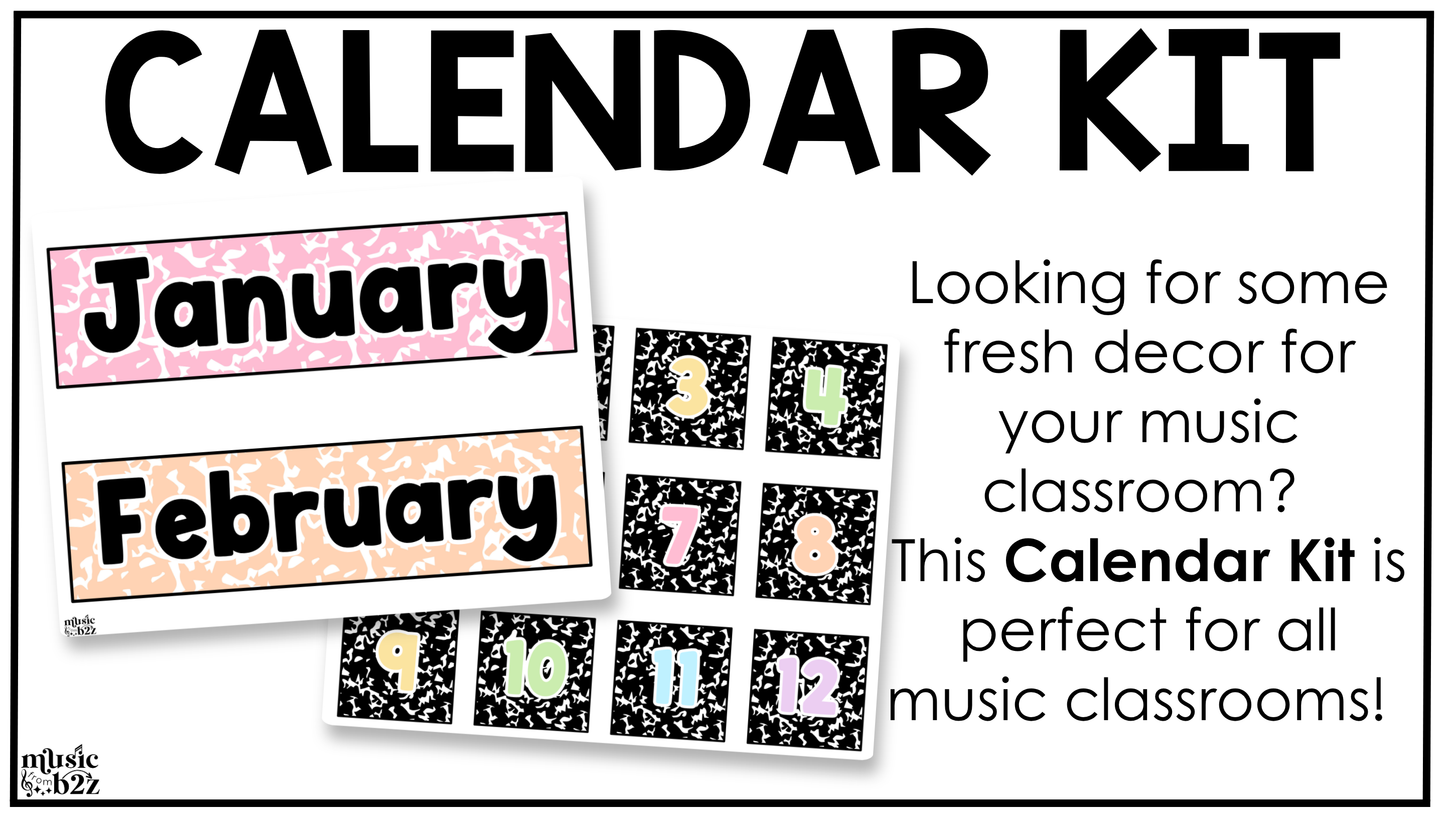 Pastel Composition Notebook Calendar Editable Elementary Music Classroom Decor