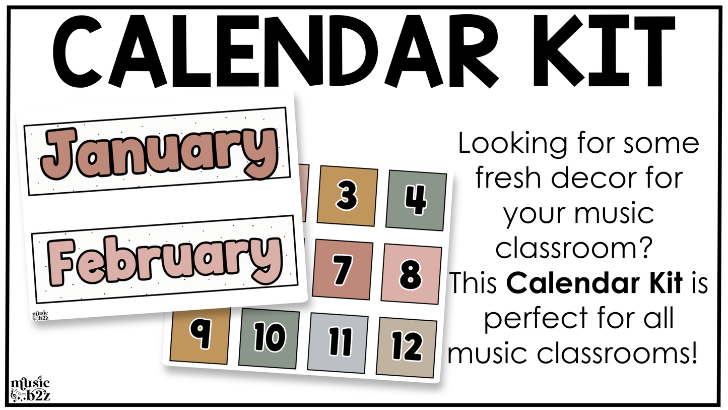 Neutral Calendar Kit Editable Elementary Music Classroom Decor Calendar Pieces