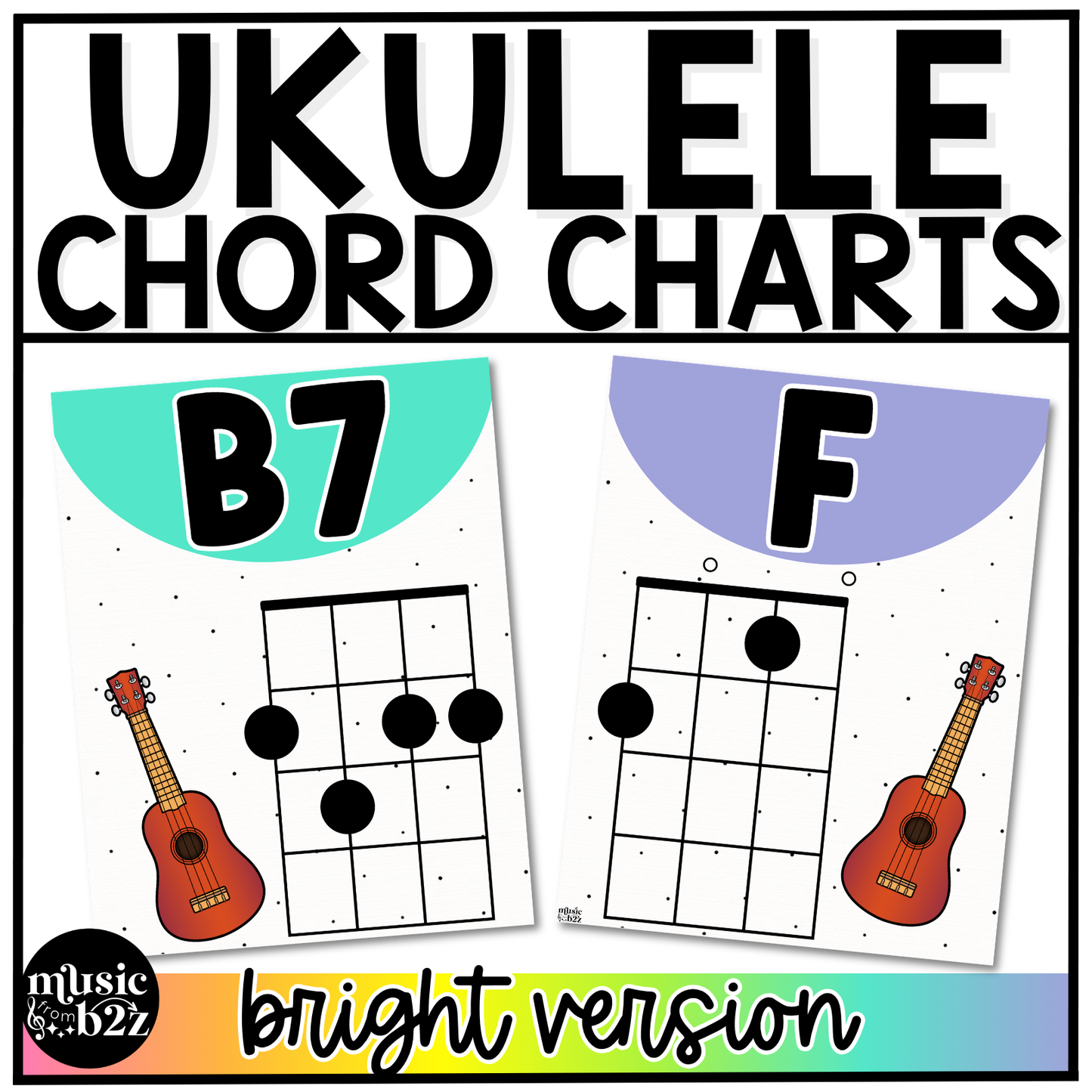 Bright Ukulele Chord Charts Posters Elementary Music Classroom Decor