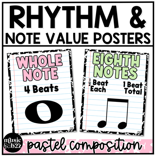 Pastel Composition Note Value Posters Rhythm Durations Elementary Music Classroom Decor