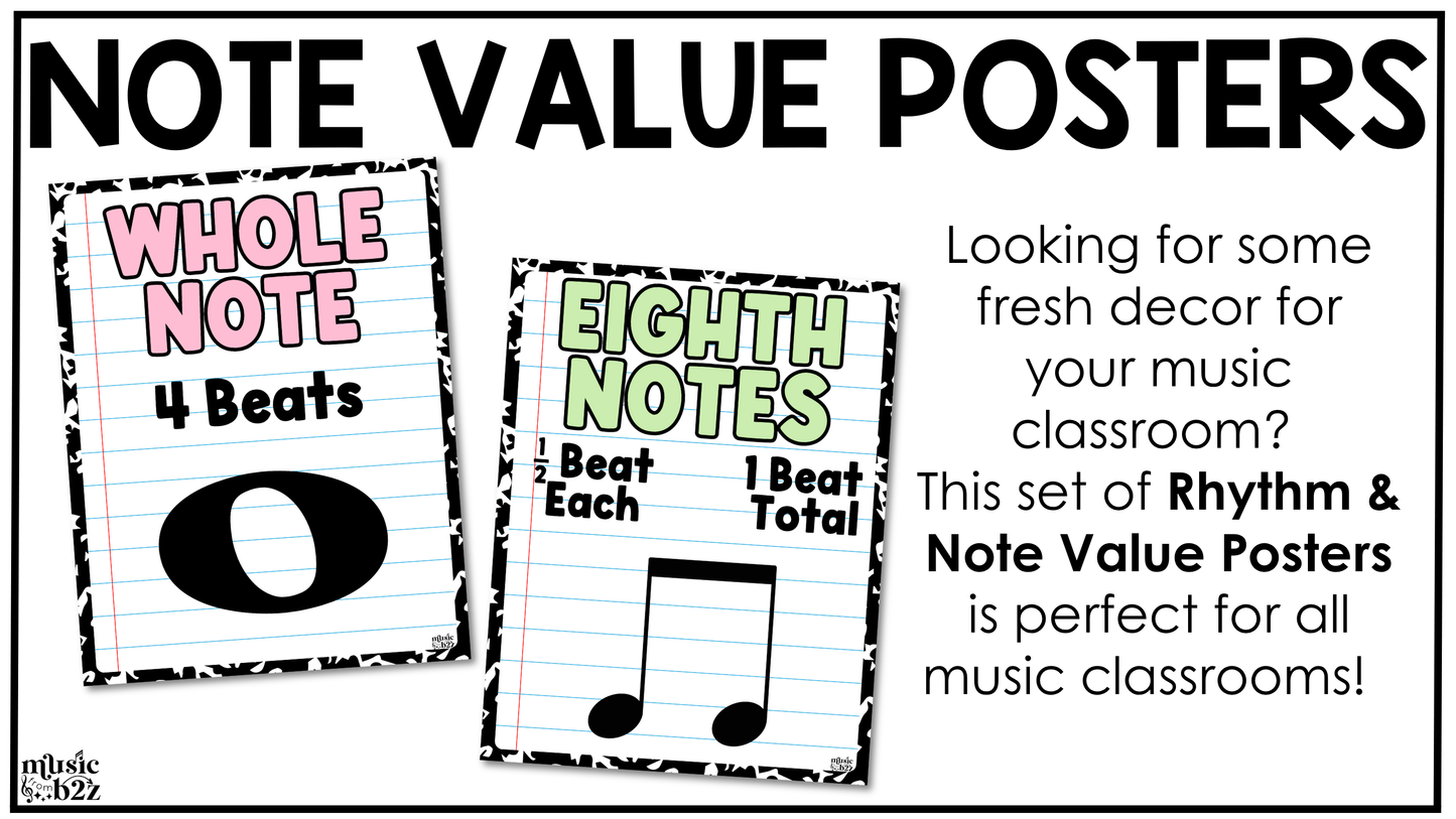 Pastel Composition Note Value Posters Rhythm Durations Elementary Music Classroom Decor