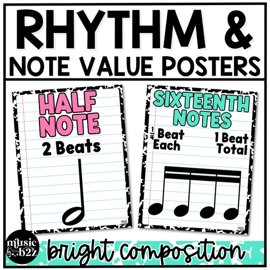 Bright Composition Note Value Posters Rhythm Durations Elementary Music Classroom Decor