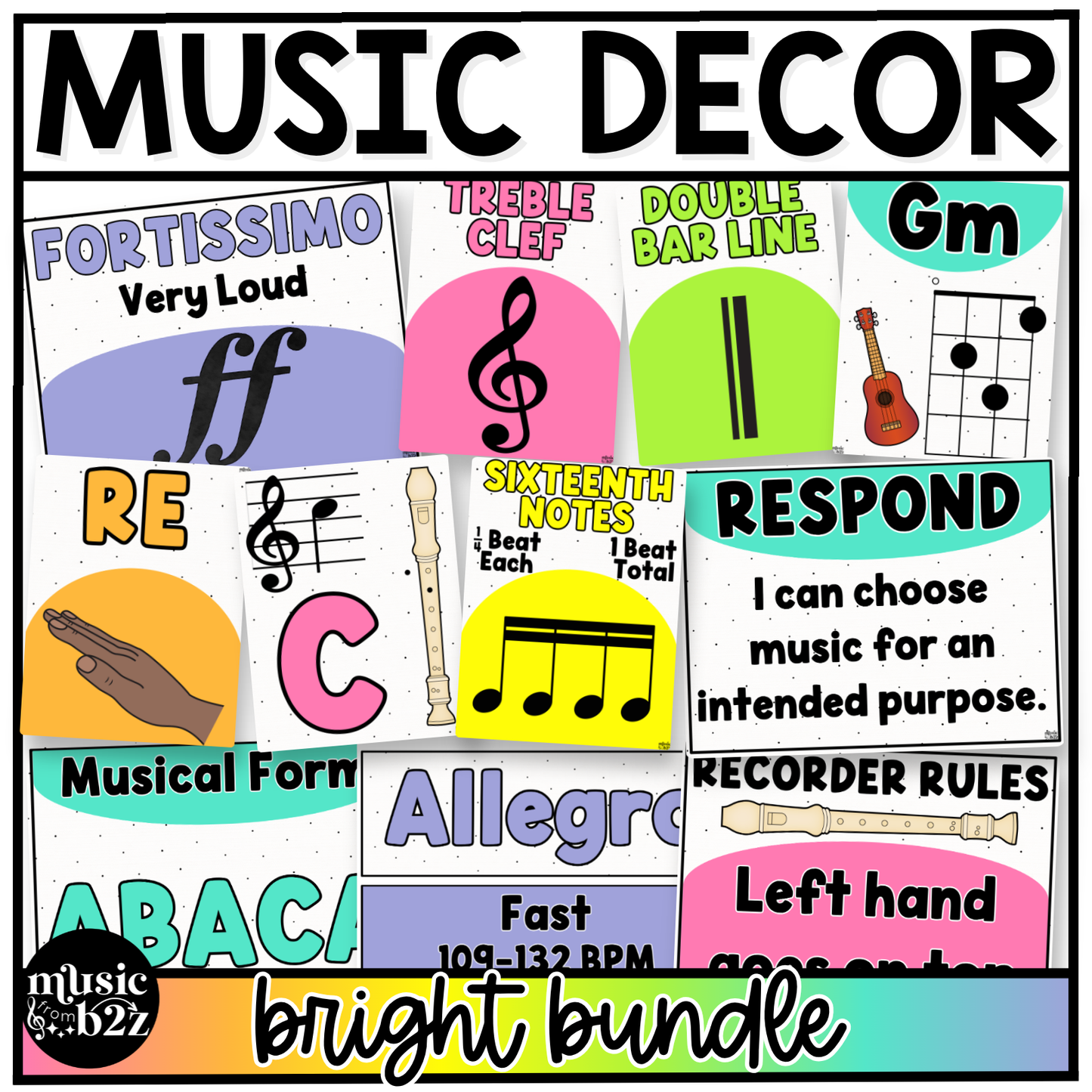 Bright Music Classroom Decor BUNDLE Music Posters Bulletin Board