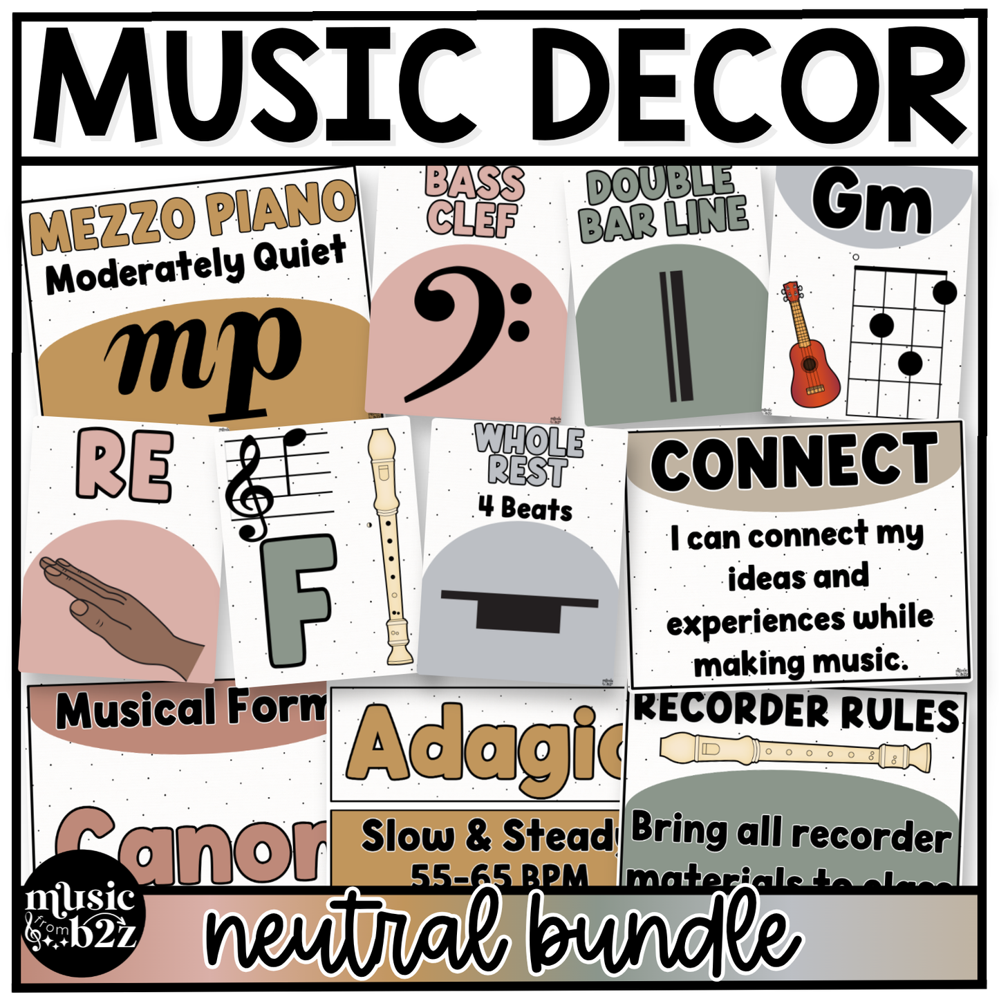 Neutral Music Classroom Decor BUNDLE Music Posters Bulletin Board