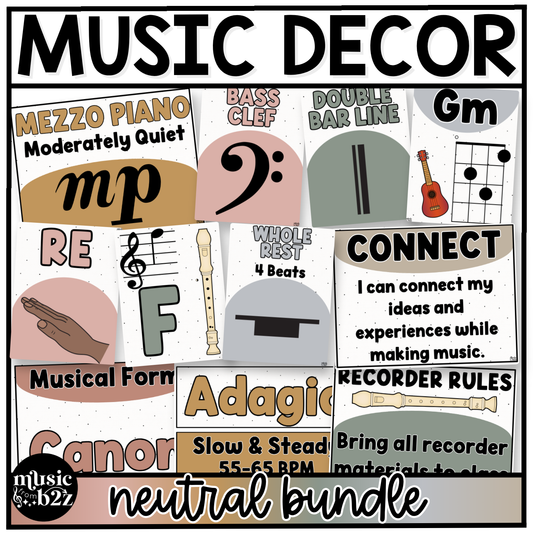 Neutral Music Classroom Decor BUNDLE Music Posters Bulletin Board