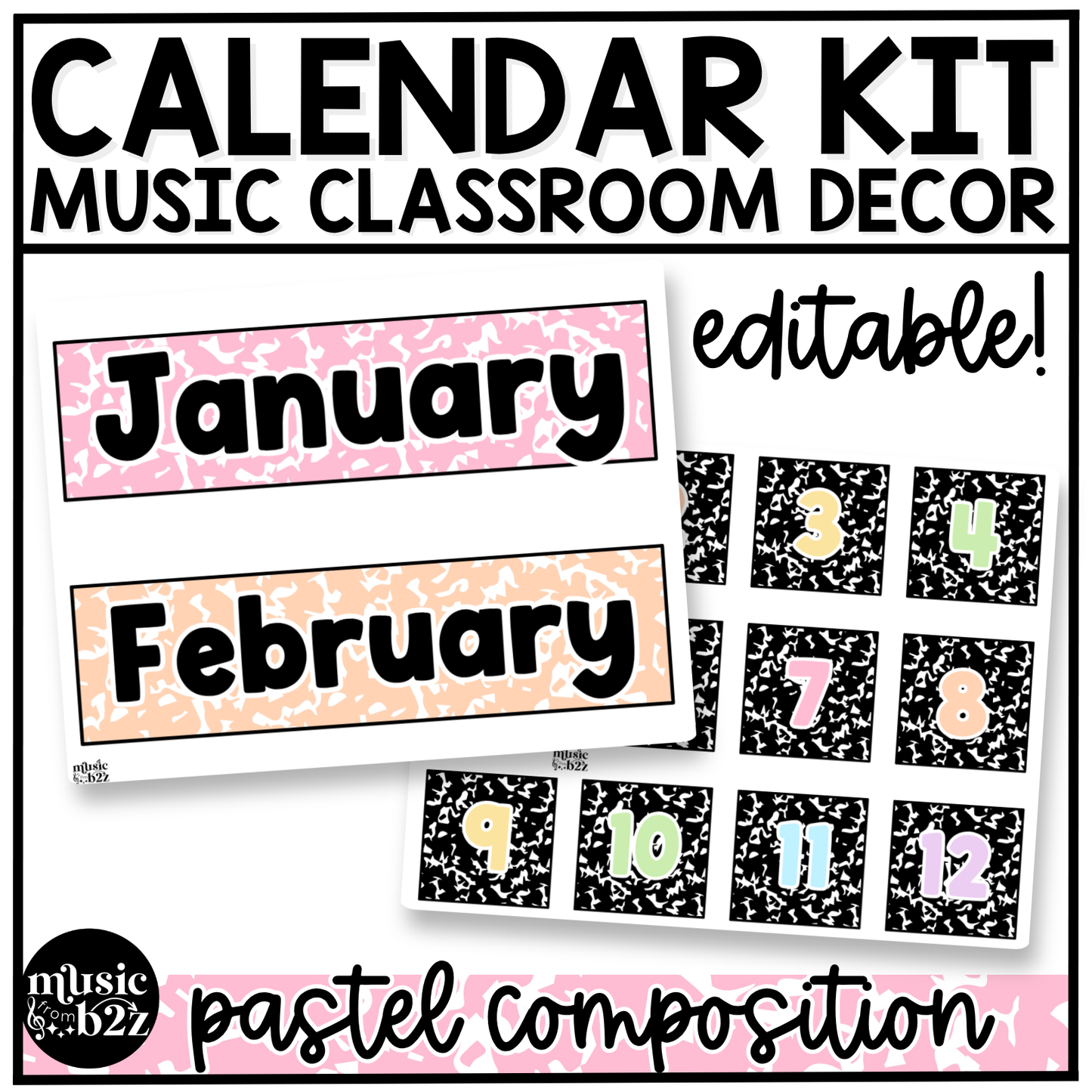 Pastel Composition Notebook Calendar Editable Elementary Music Classroom Decor