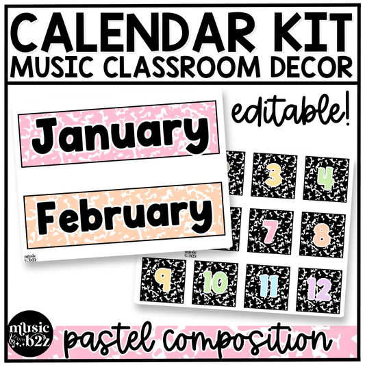 Pastel Composition Notebook Calendar Editable Elementary Music Classroom Decor