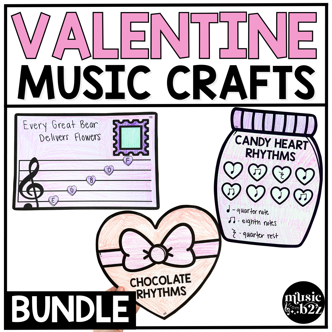 Valentine's Day Music Craft BUNDLE Valentine Music Bulletin Board Music Sub Plan