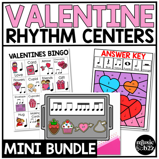 Valentine's Day Music Centers BUNDLE Valentine Rhythm Worksheets Music Games