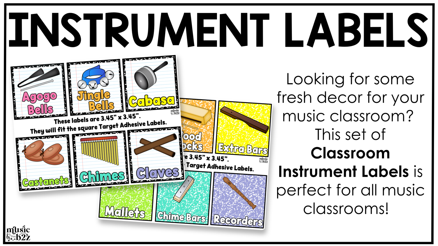 Bright Composition Notebook Classroom Instrument Labels Music Classroom Decor