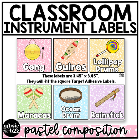 Pastel Composition Notebook Classroom Instrument Labels Music Classroom Decor