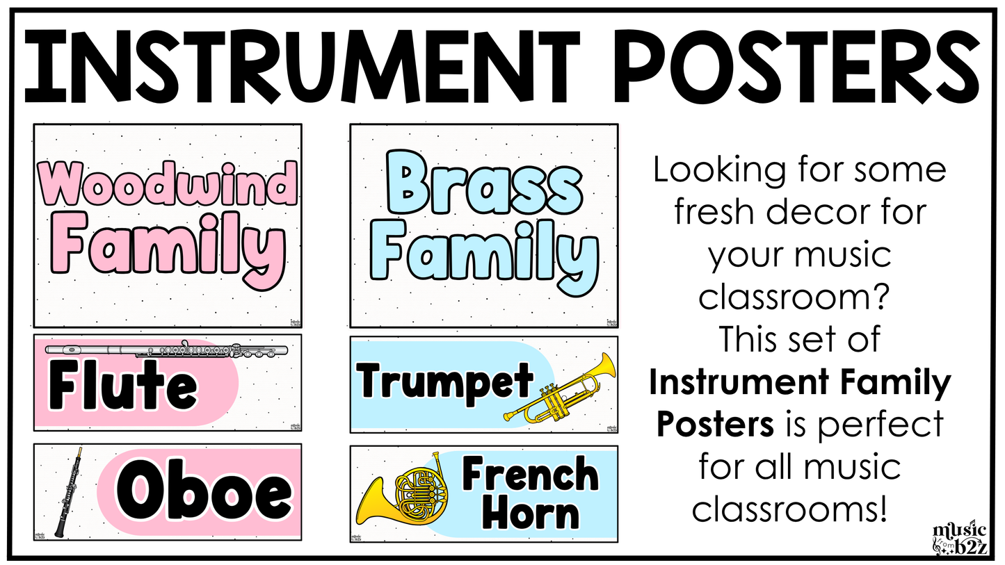 Pastel Instrument Families of the Orchestra Posters Elementary Music Classroom Decor