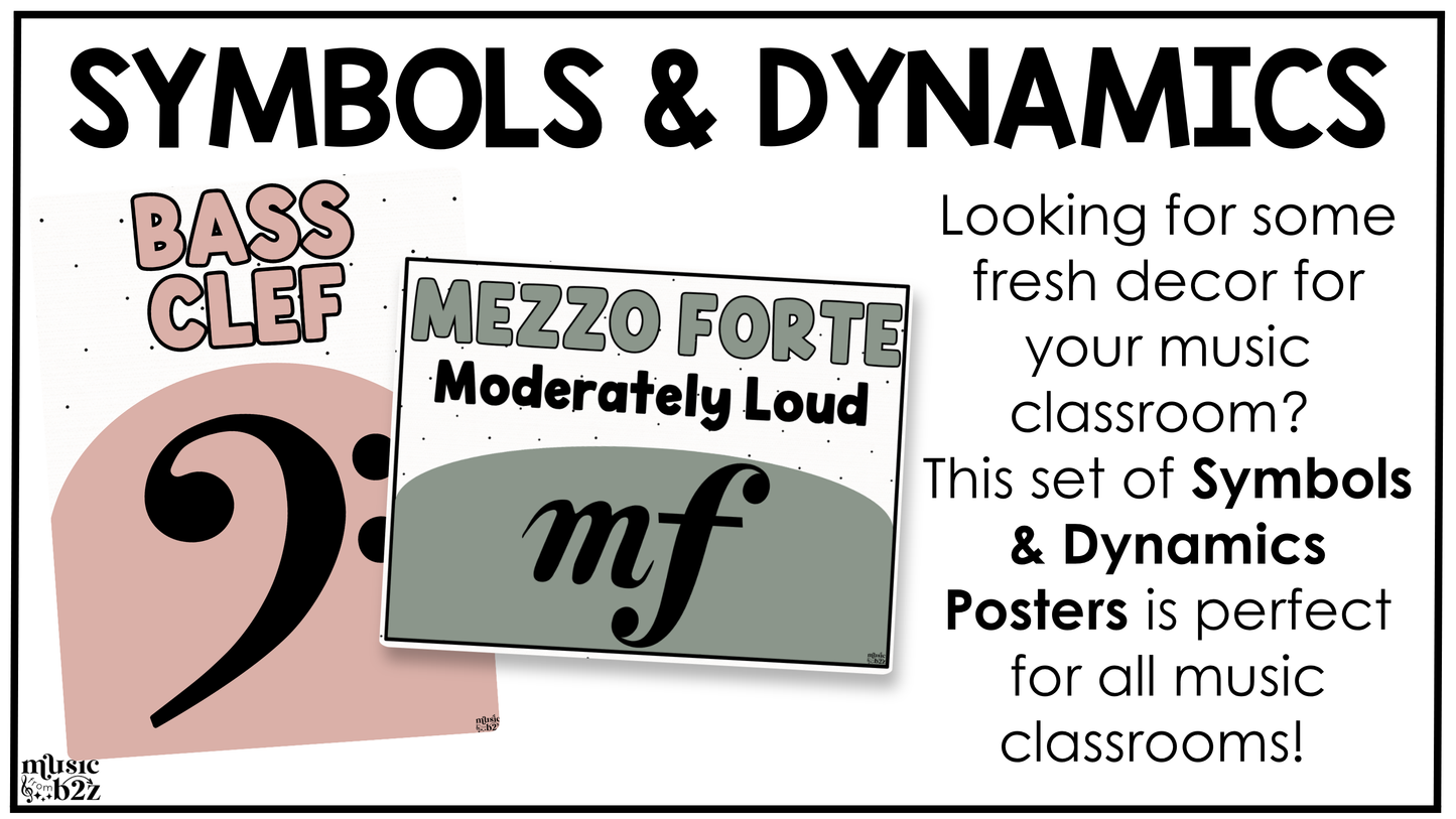 Neutral Music Symbols & Dynamics Posters Elementary Music Classroom Decor