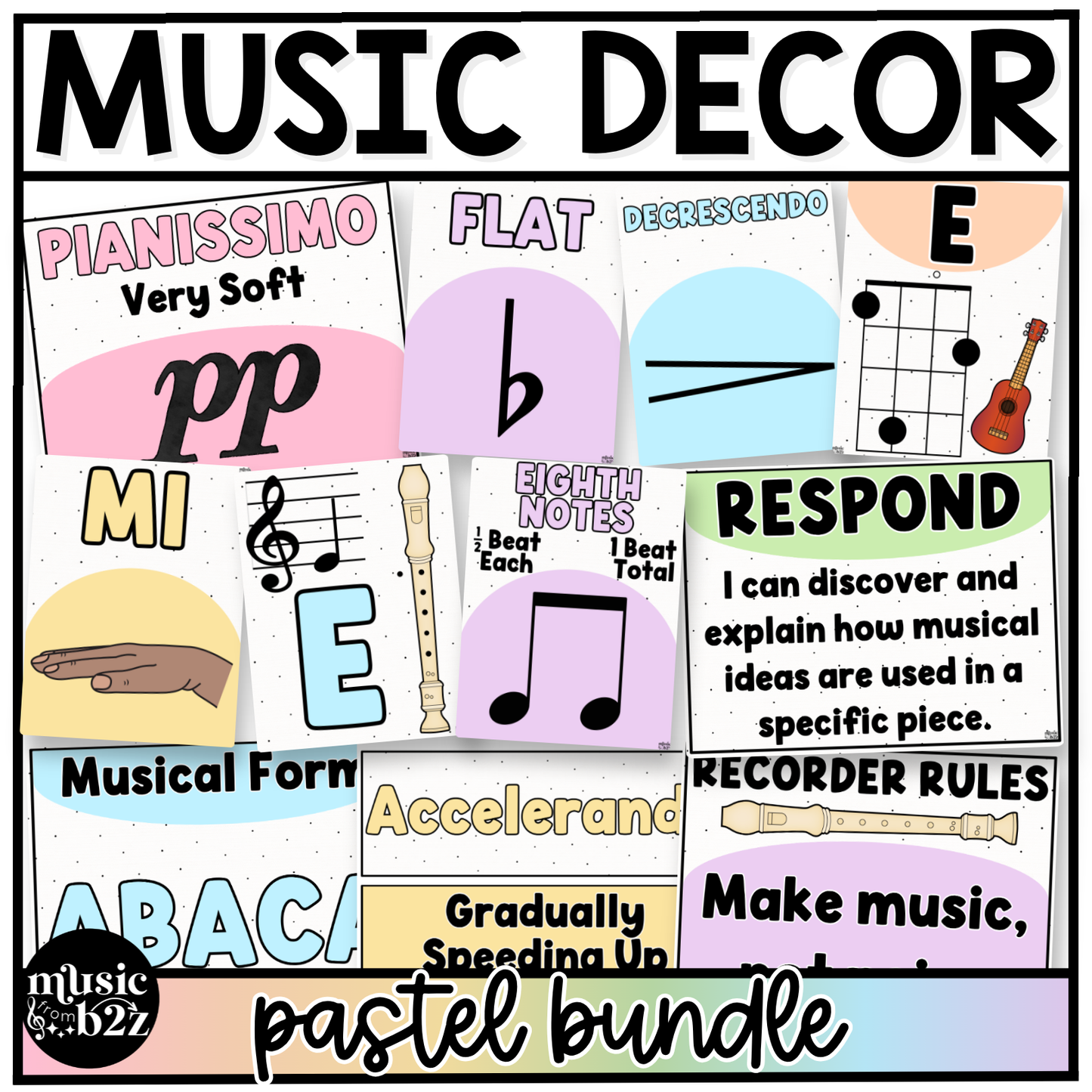 Pastel Music Classroom Decor BUNDLE Music Posters Bulletin Board