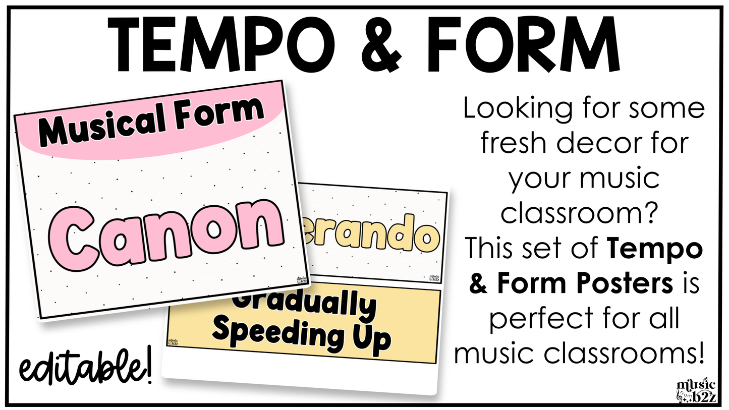 Pastel Music Tempo & Form Posters Elementary Music Classroom Decor Editable