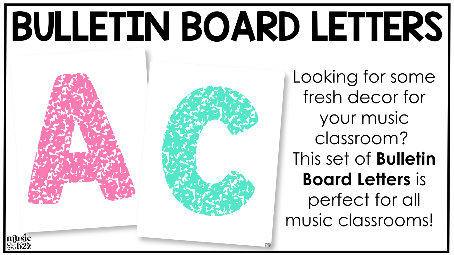 Bright Composition Bulletin Board Letters Numbers Symbols Elementary Music Classroom Decor