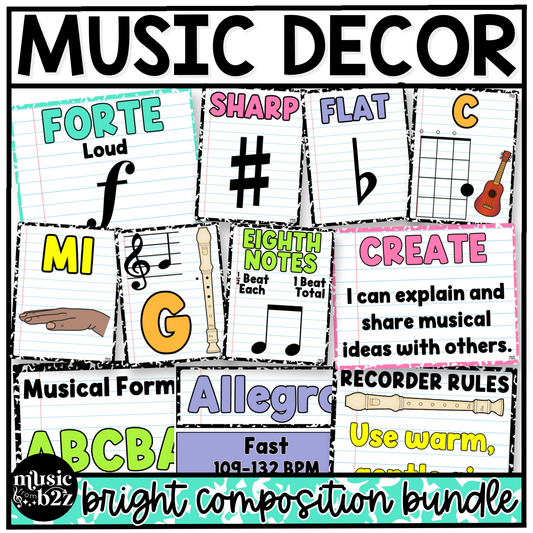 Bright Composition Music Classroom Decor BUNDLE Music Posters Bulletin Board