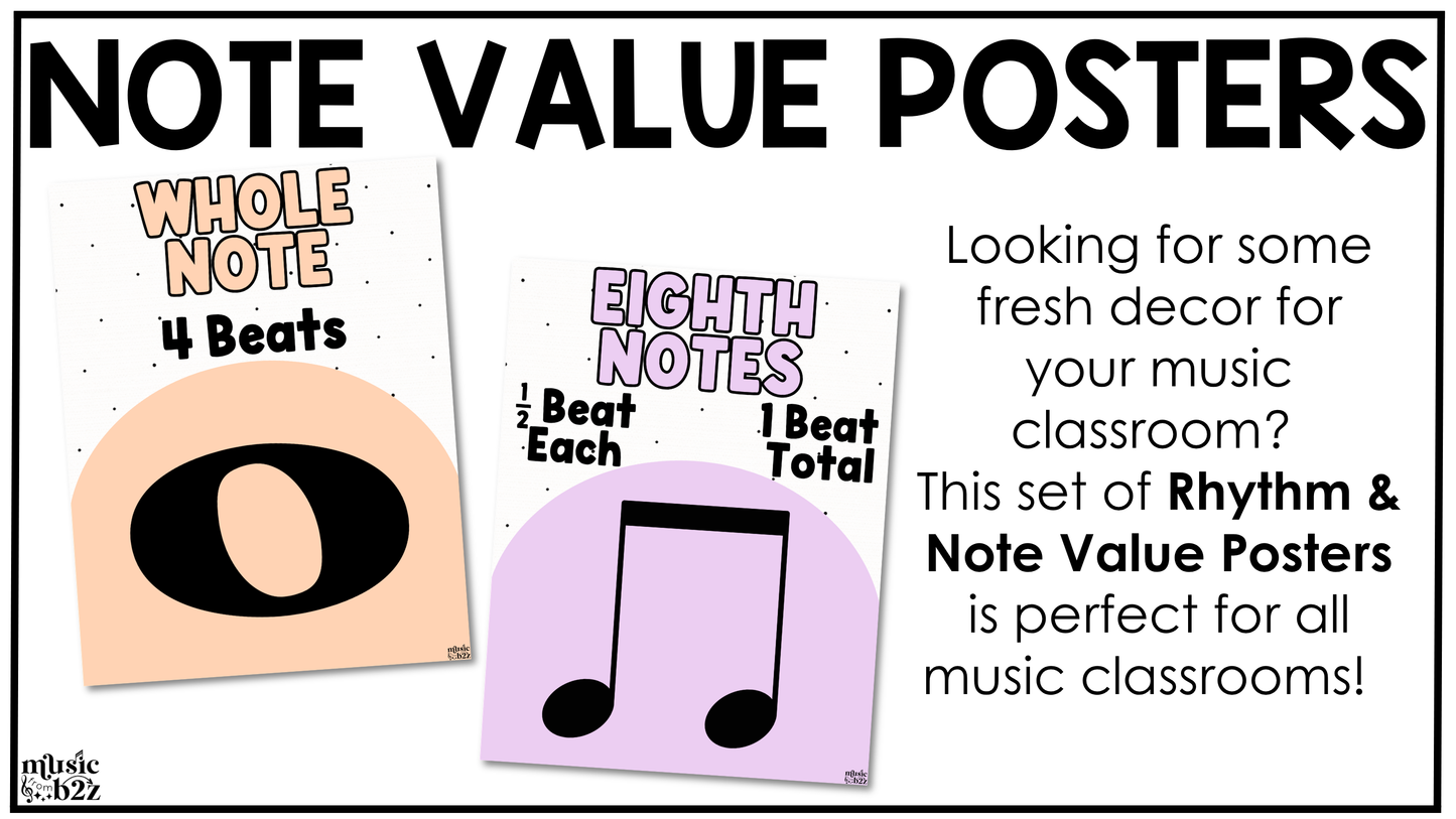 Pastel Note Value Posters Rhythm Durations Elementary Music Classroom Decor