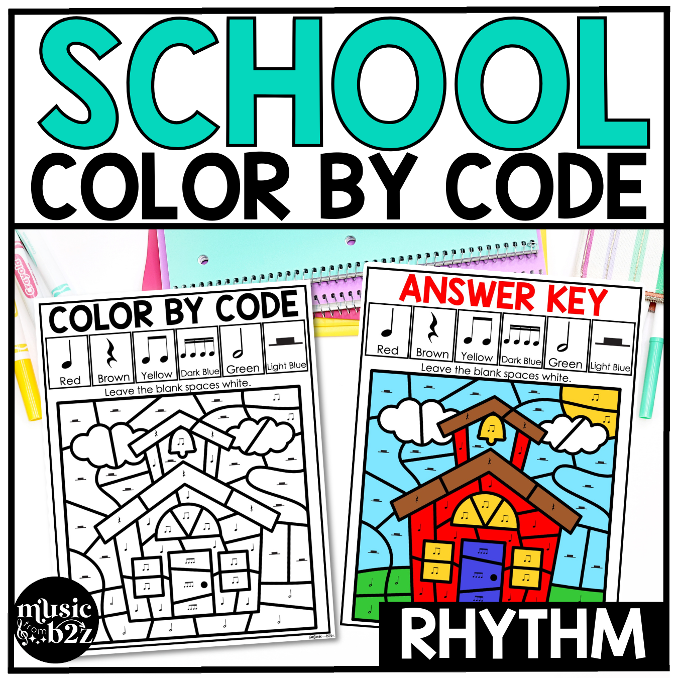 Back to School Music Coloring Pages Rhythm Worksheets Music Color by Note