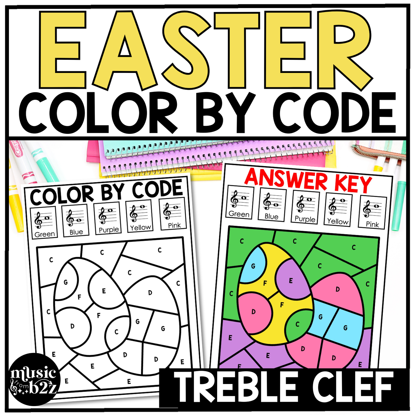 Easter Music Coloring Pages Color by Note Spring Music Worksheets Treble Clef