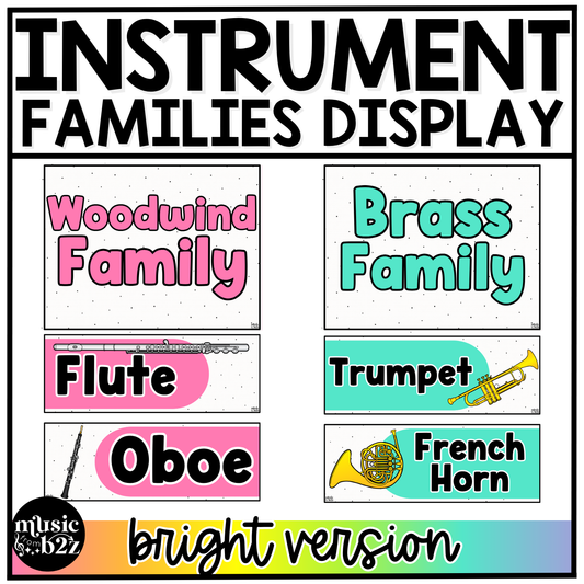 Bright Instrument Families of the Orchestra Posters Elementary Music Classroom Decor