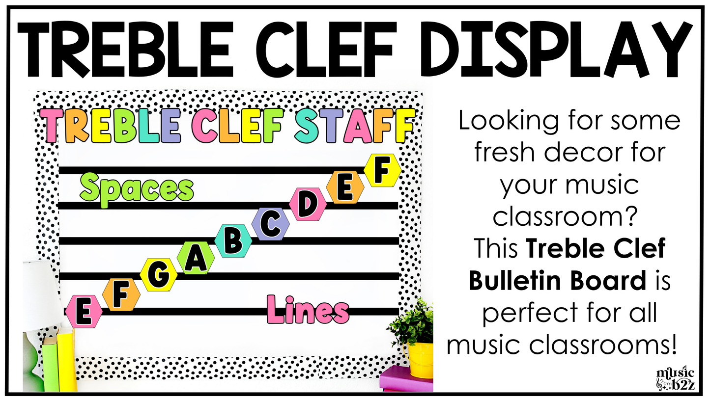 Bright Treble Clef Bulletin Board Music Classroom Decor Lines & Spaces