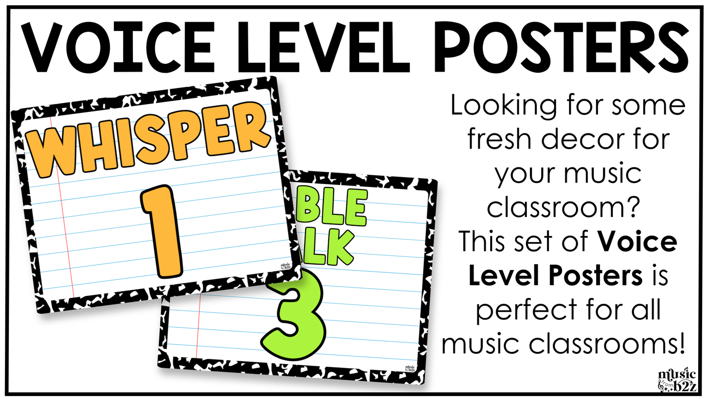 Bright Composition Voice Level Volume Chart Posters Elementary Music Classroom Decor