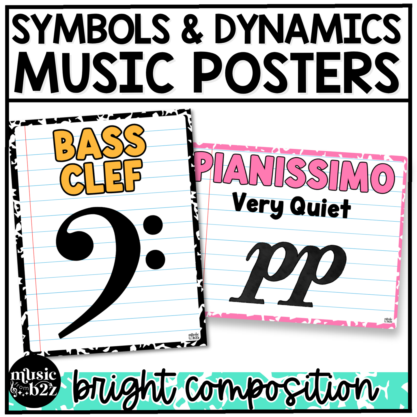 Bright Composition Music Symbols & Dynamics Posters Elementary Music Classroom Decor