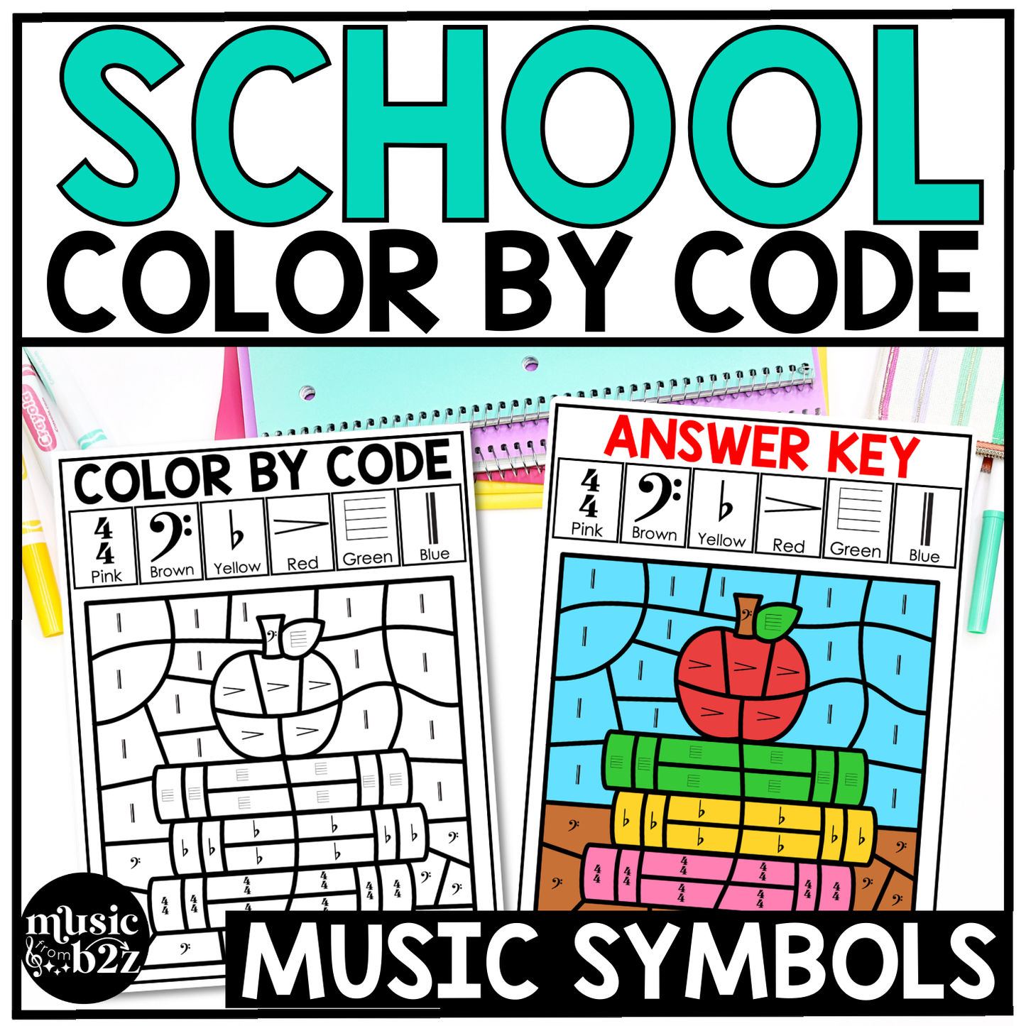 Back to School Music Coloring Color by Note Music Worksheets Music Symbols