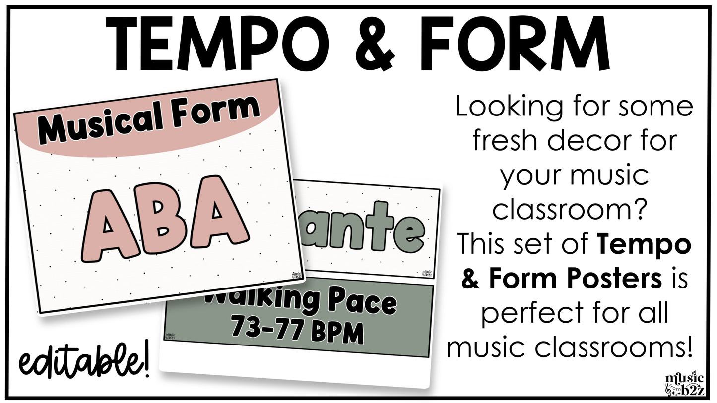 Neutral Music Tempo & Form Posters Elementary Music Classroom Decor Editable