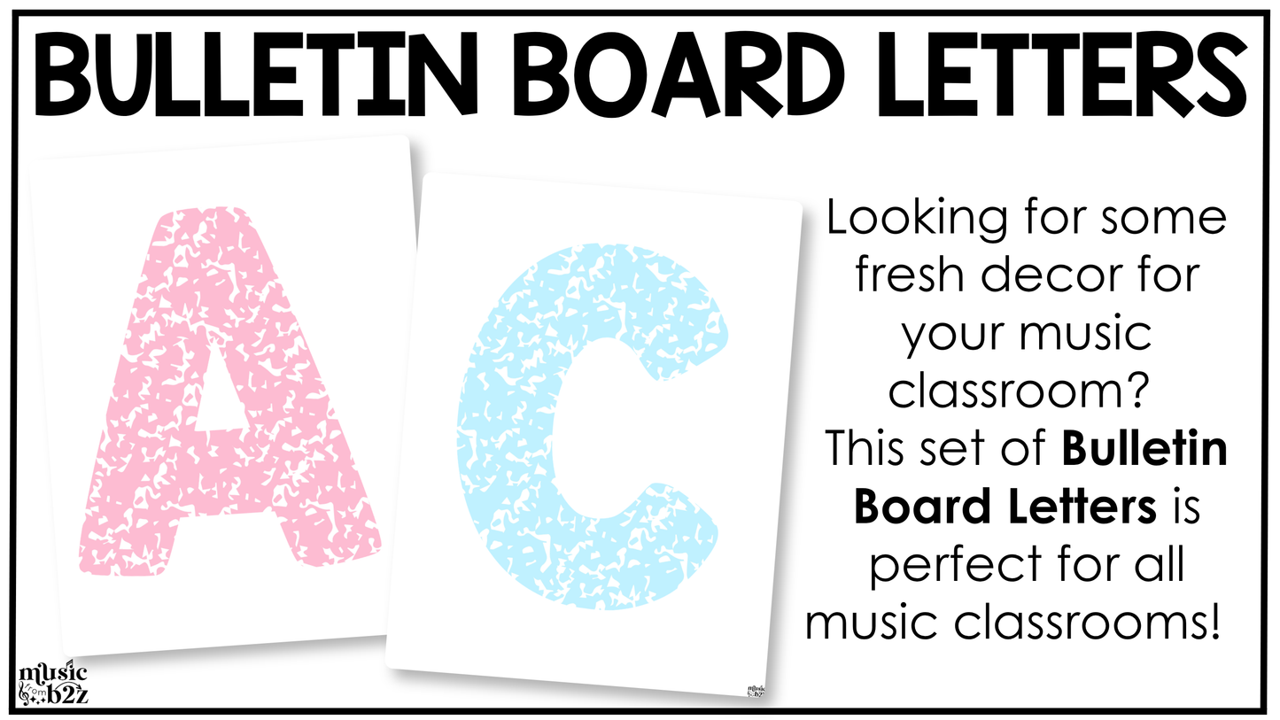 Pastel Composition Bulletin Board Letters Numbers Symbols Elementary Music Classroom Decor
