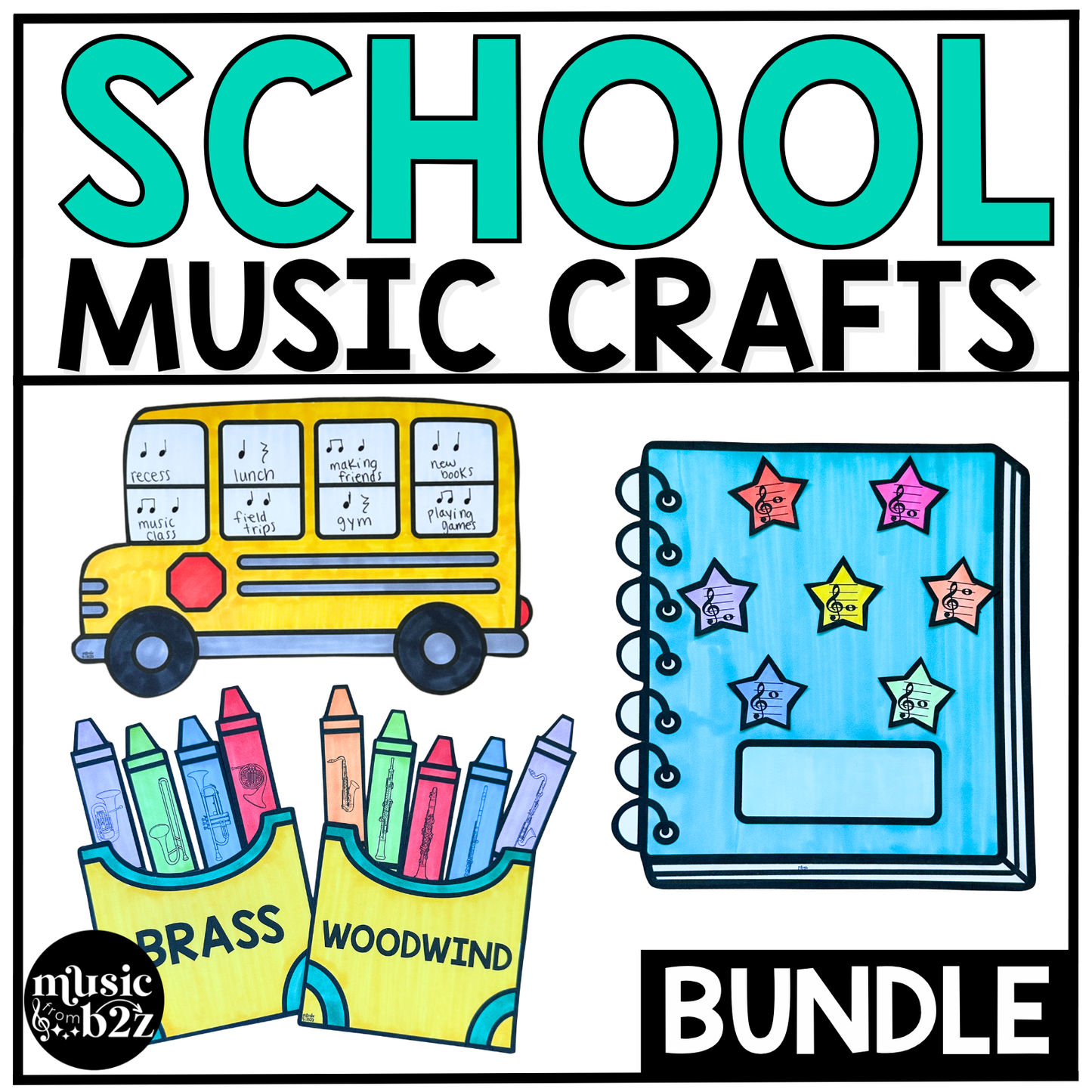 Back to School Music Craft BUNDLE Music Bulletin Board Music Centers Sub Plans