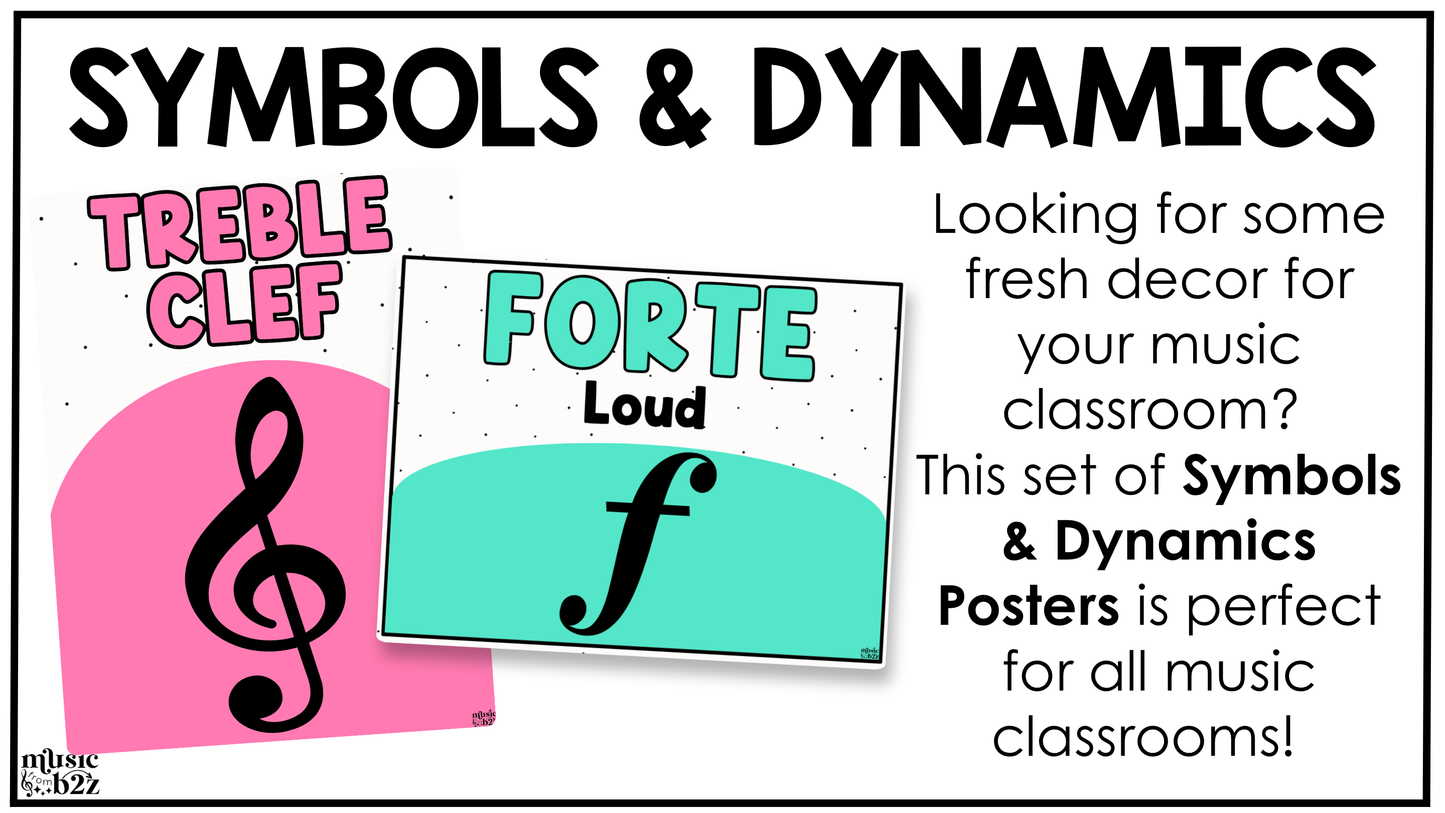 Bright Music Symbols & Dynamics Posters Elementary Music Classroom Decor