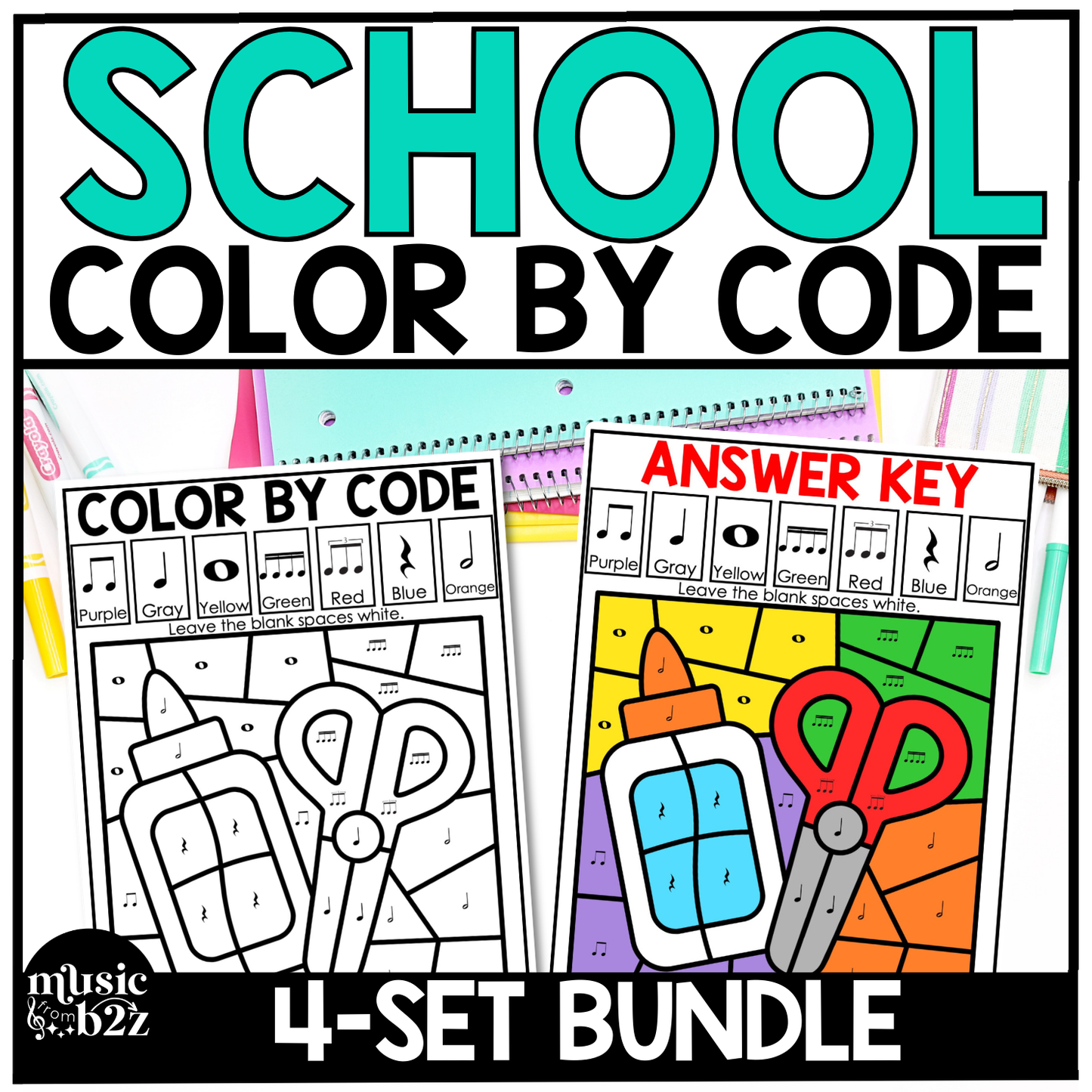 Back to School Music Coloring Page BUNDLE Color by Note Music Worksheets