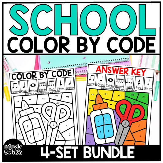 Back to School Music Coloring Page BUNDLE Color by Note Music Worksheets