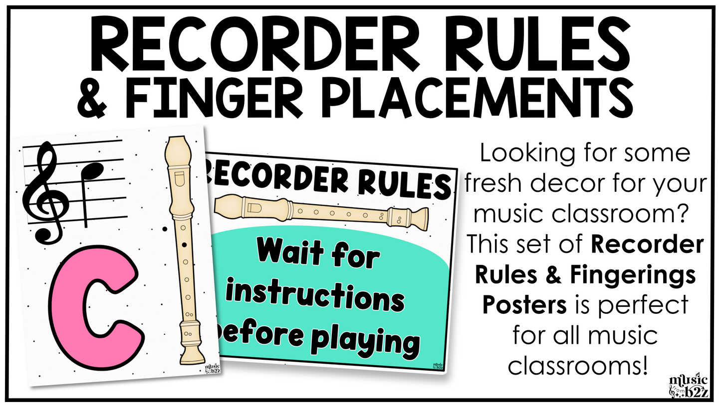 Bright Recorder Fingering Charts & Rules Posters Music Classroom Decor