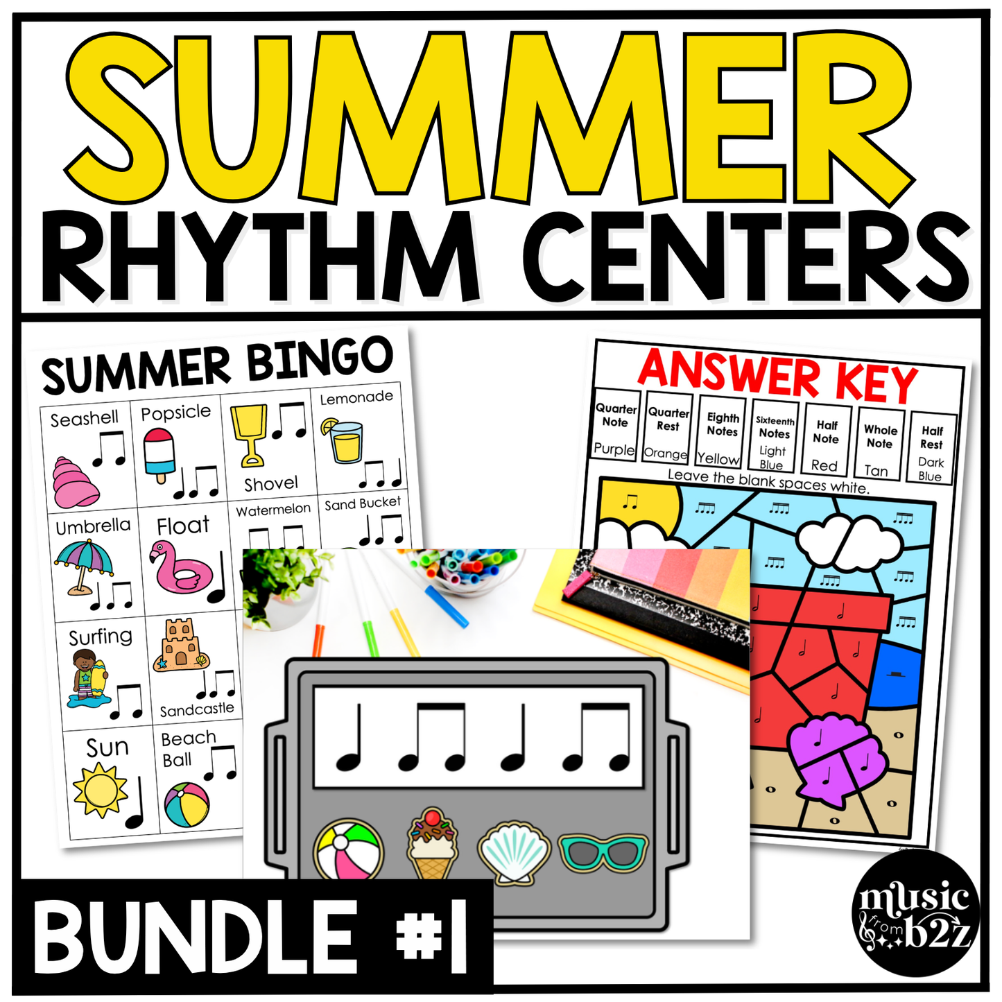 Summer Music Centers BUNDLE Rhythm Worksheets Summer Music Games