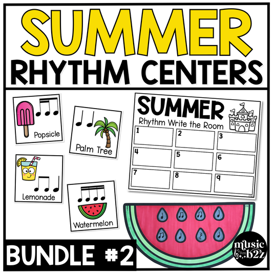 Summer Music Centers BUNDLE Summer Rhythm Worksheets Music Games Sub Plans