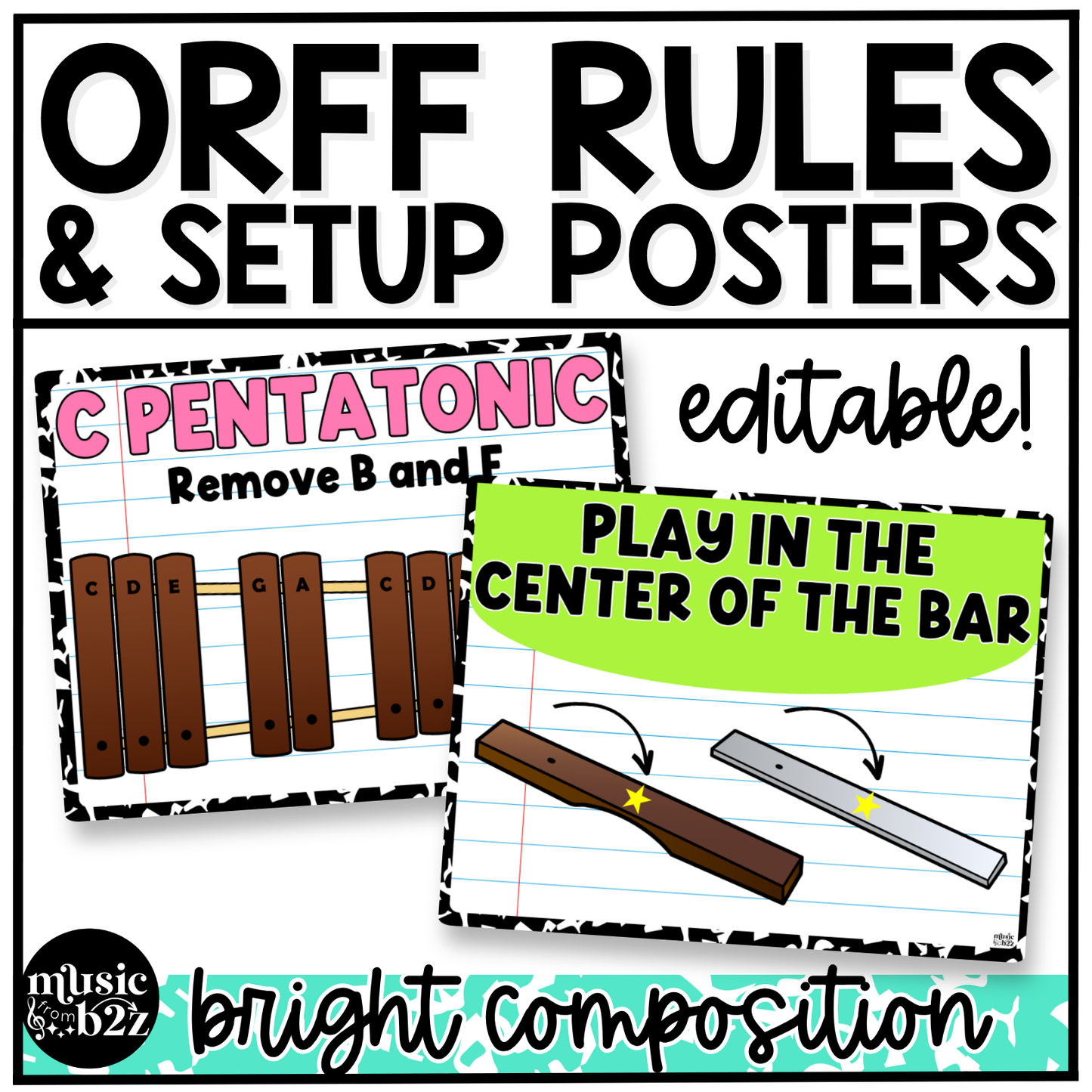 Bright Composition Notebook Orff Instrument Rules & Setups Posters Elementary Music Classroom Decor (Copy)