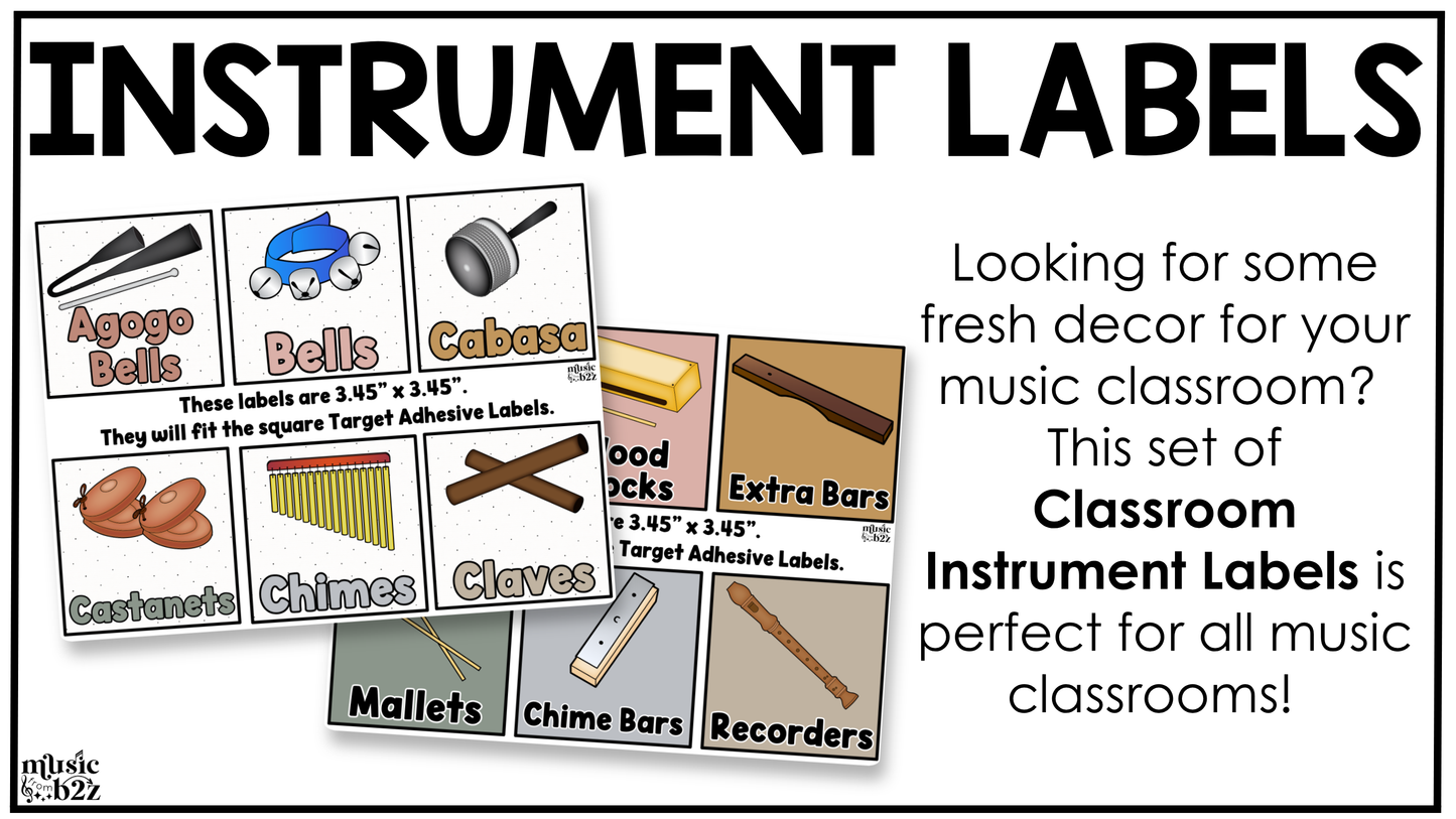 Neutral Classroom Instrument Labels Elementary Music Classroom Decor Editable
