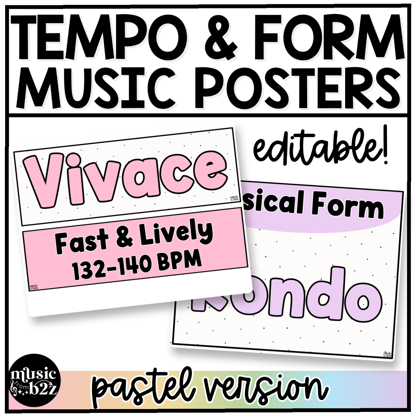 Pastel Music Tempo & Form Posters Elementary Music Classroom Decor Editable