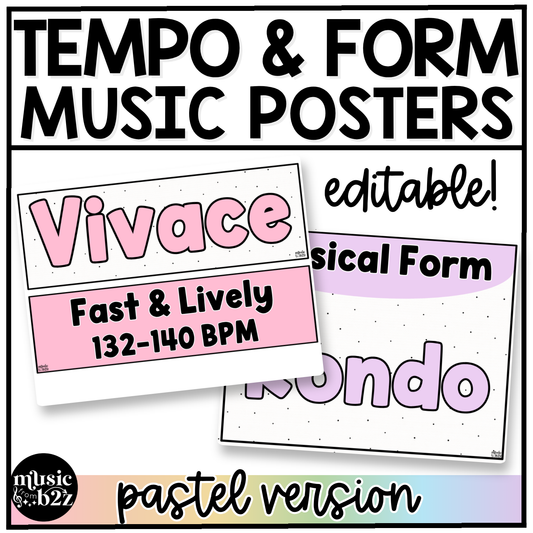 Pastel Music Tempo & Form Posters Elementary Music Classroom Decor Editable