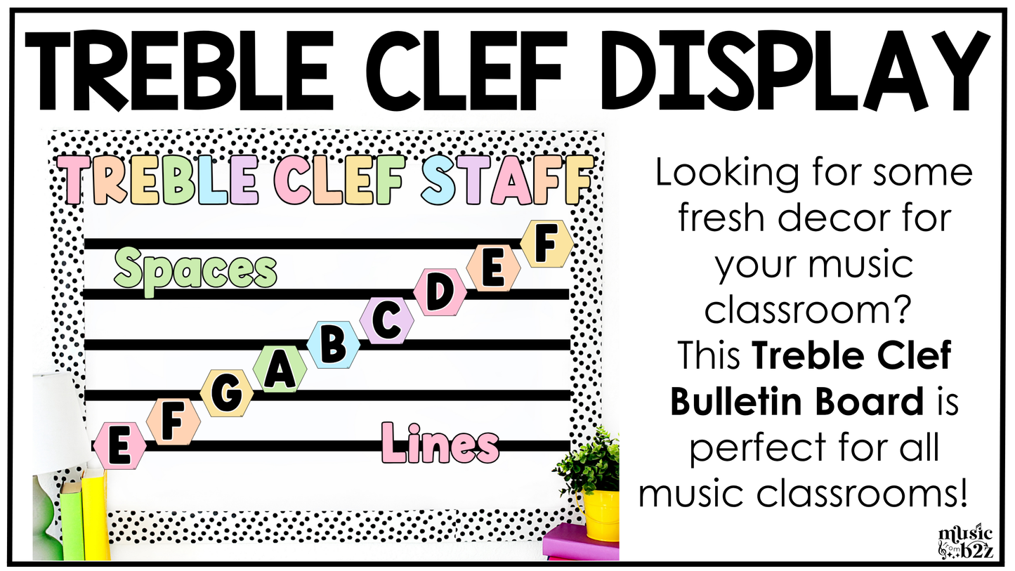 Pastel Treble Clef Bulletin Board Music Classroom Decor Lines & Spaces
