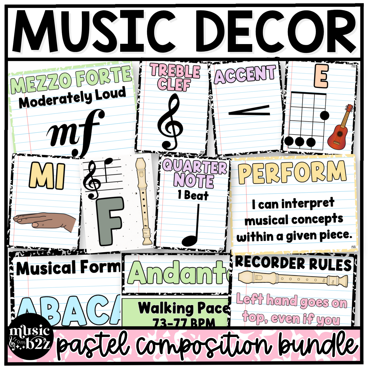Pastel Composition Music Classroom Decor BUNDLE Music Posters Bulletin Board