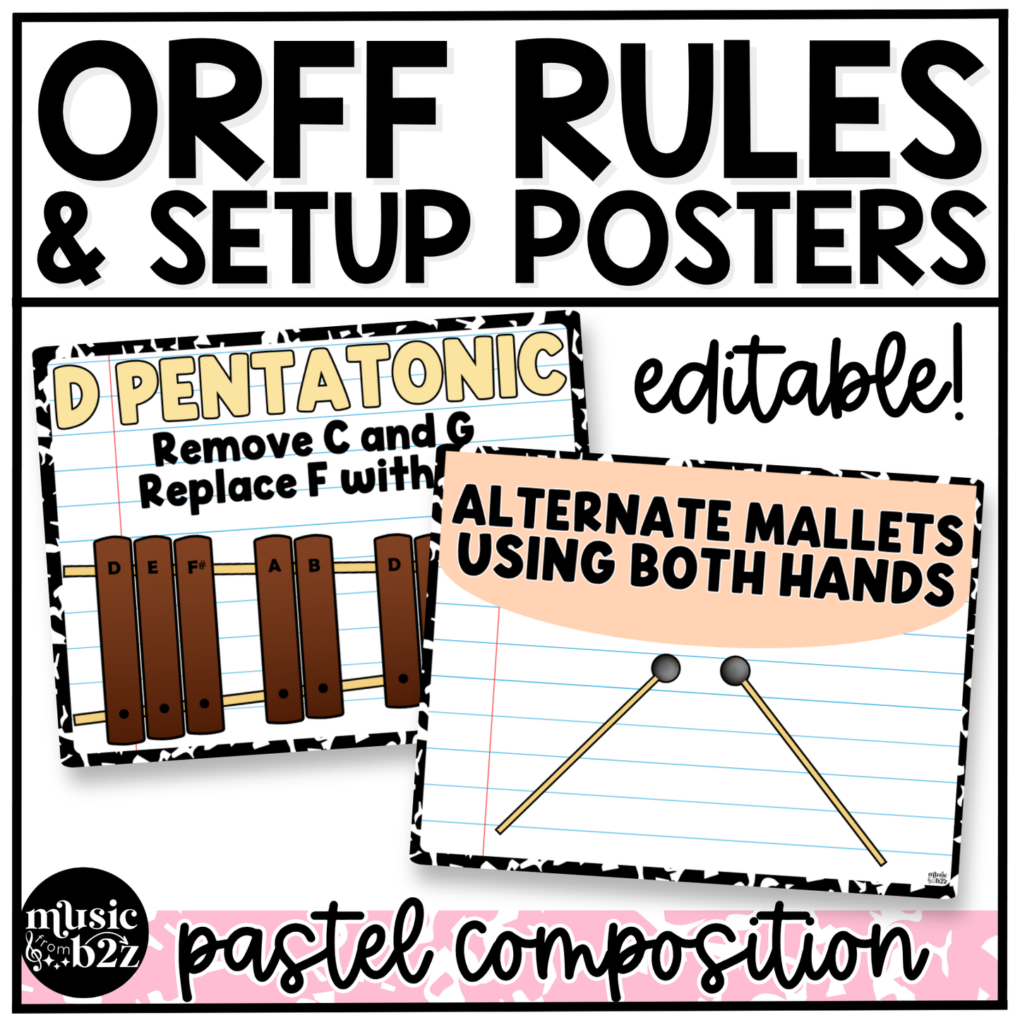 Pastel Composition Notebook Orff Instrument Rules & Setups Posters Elementary Music Classroom Decor