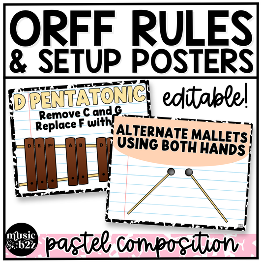 Pastel Composition Notebook Orff Instrument Rules & Setups Posters Elementary Music Classroom Decor