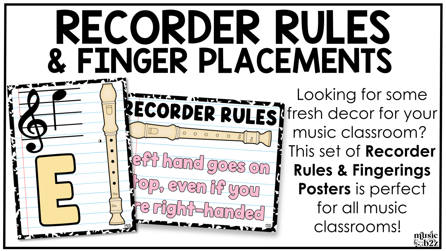 Pastel Composition Recorder Fingering Charts & Rules Posters Music Classroom Decor